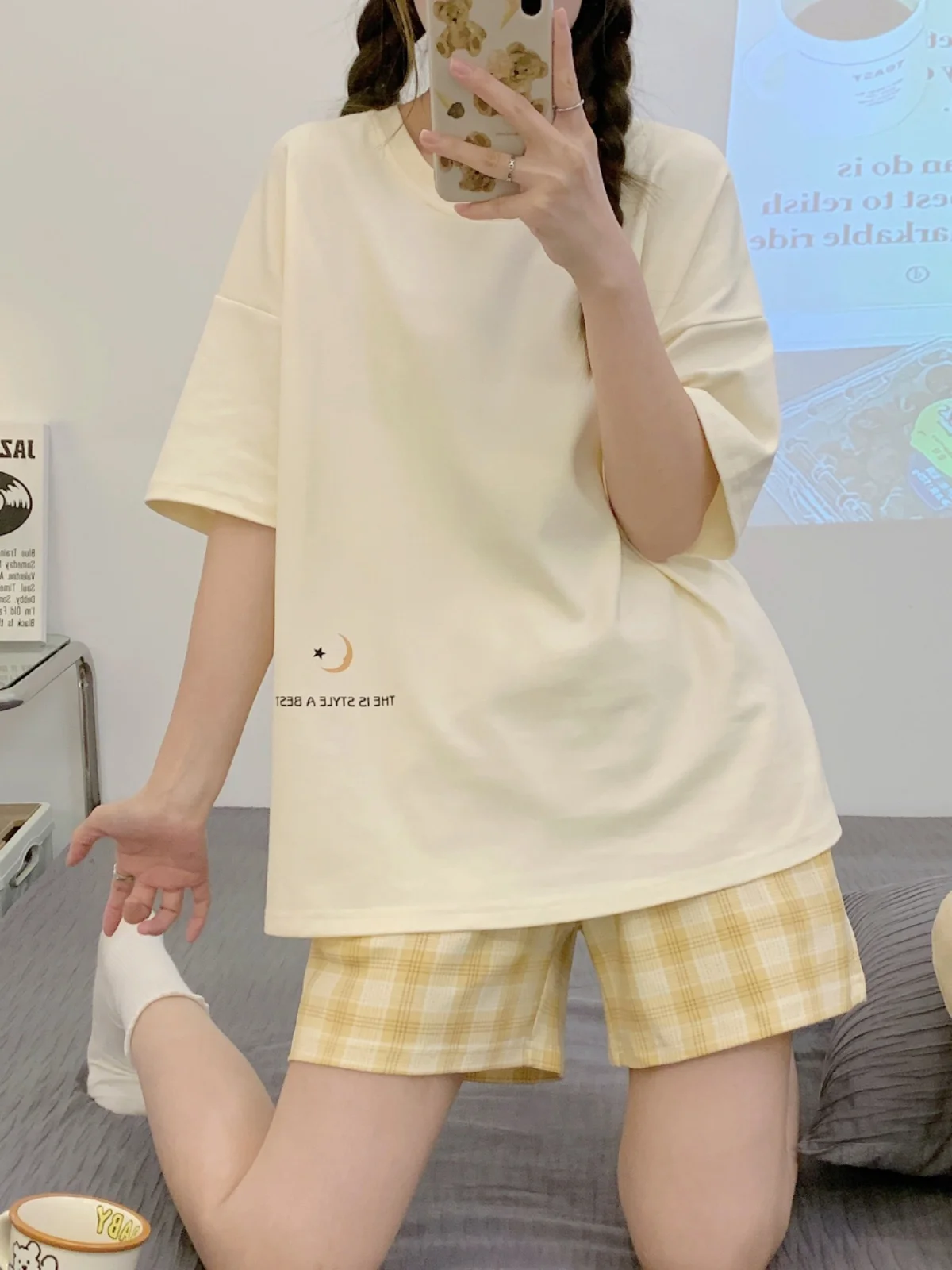 Women's Pajamas Summer With Chest Pad One Short sleeve Shorts Loose Set 2024 New Casual Home Wear