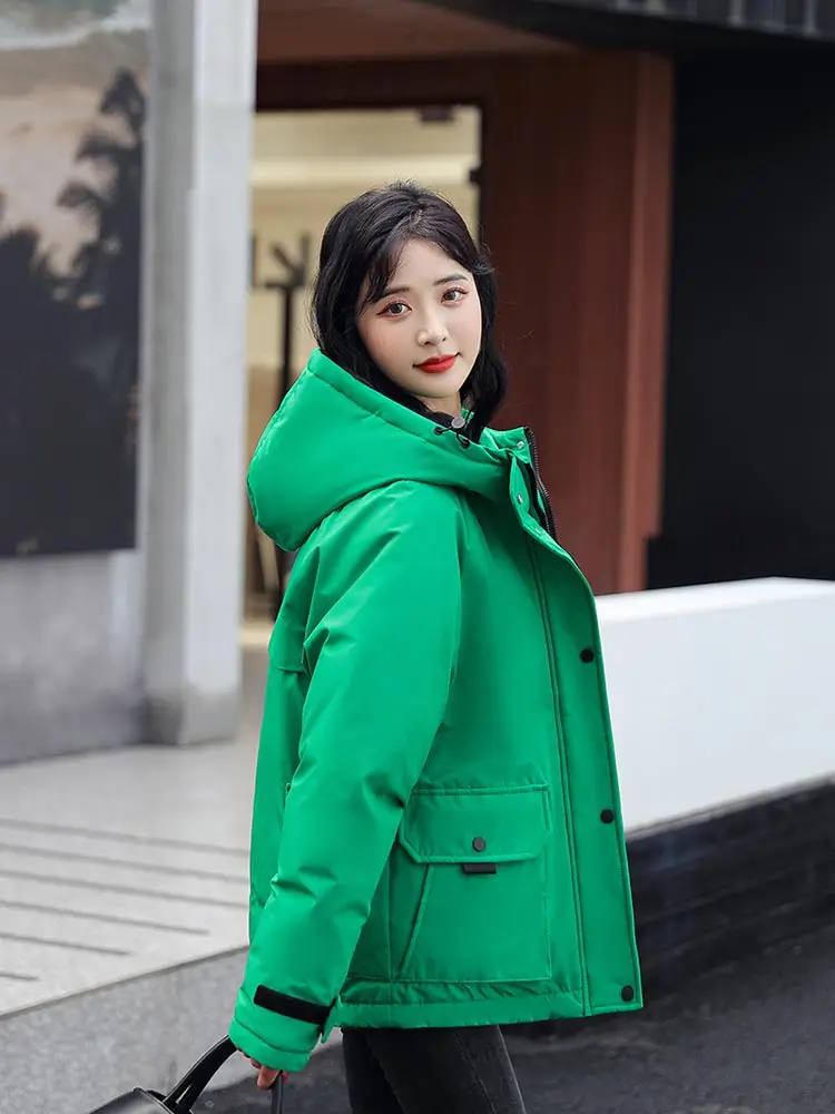 Vielleicht 2022 New Cotton Padded Winter Hooded Jacket Women Loose Warm Short Parkas Winter Women Coat Clothing Down Jacket