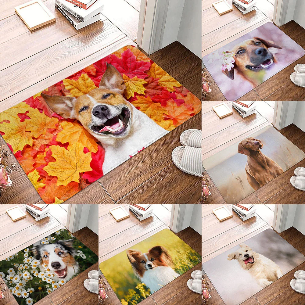 

Customizable Anti-slip Soft Flannel Area Rug Washable Rug for Living Room Bedroom Cute Dog Pattern Entrance Door Mat Floor Mat