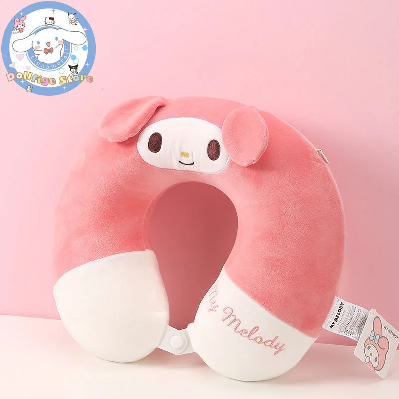 

Sanrio Cartoon Kuromi Cinnamoroll My Melody Plush Portable Protection Cervical Vertebra Outdoor Travel U-shaped Pillow Gifts