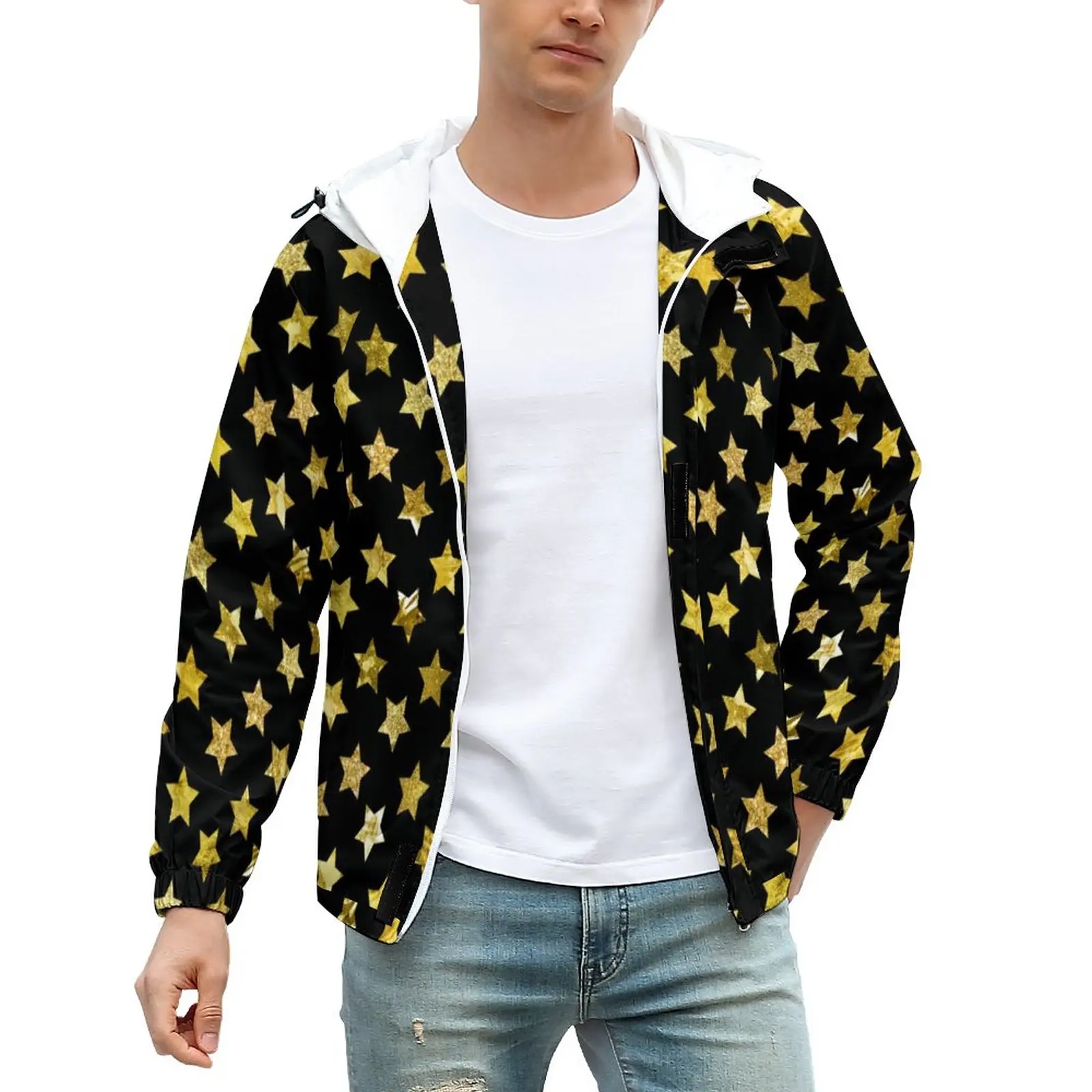 

Куртки с блестящими звездами с принтом, зимняя уличная одежда с золотыми звездами, повседневные пальто, мужская зимняя куртка большого разм...