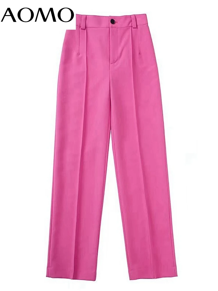 

AOMO Women Fashion Side Pockets HotpinK Office Lady Long Trousers Vintage Mid Waist Zipper Fly Female Pants 3H137A