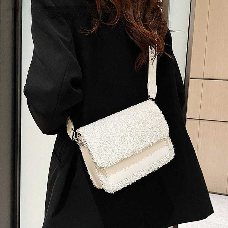 JIN MANTANG New Winter Wool Shoulder Bag Plush Messenger Bags for Women Brand Designer Handbags and Purses Ladies Crossbody Bag
