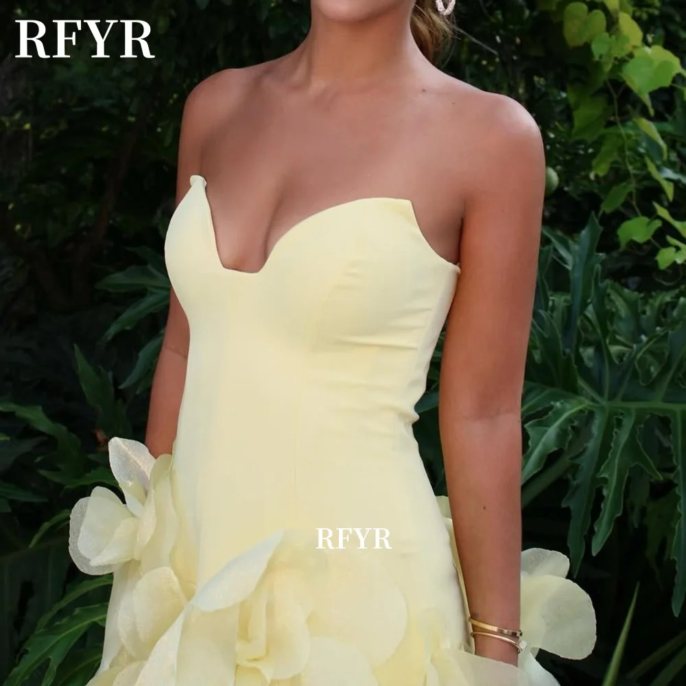 Фото Платье RFYR Mermaid Pom с 3D цветами, вечернее платье-русалка, желтое платье Sweetheart для торжественных мероприятий, вечернее платье для арабских женщин, на заказ №2
