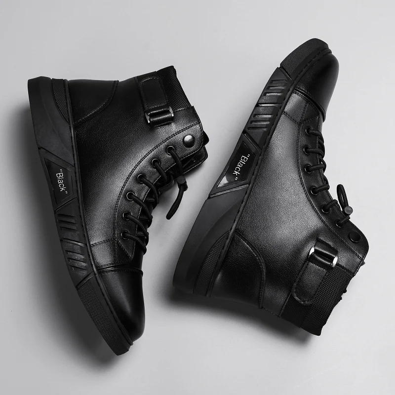 New Black Men's Martin Ankle Boots Chelsea Shoes for Men Fashion Trend Platform Rain Boots Leather Military Brand Motocycle Boot