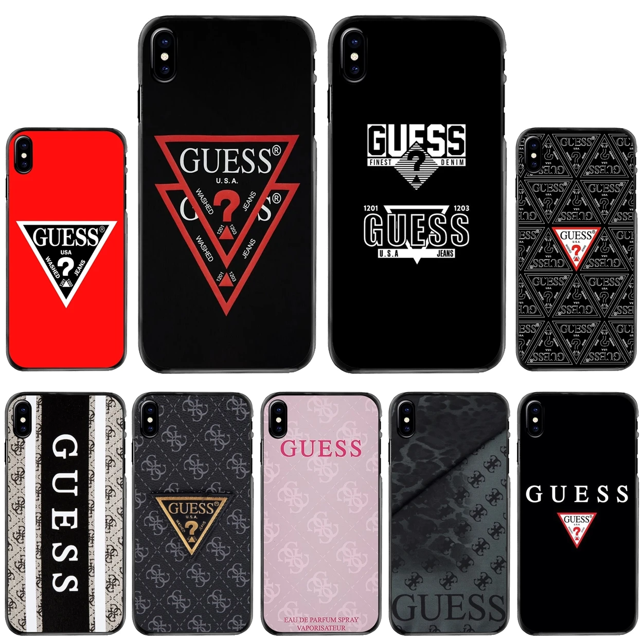 

For iPhone 11 12 13 14 Pro MAX Mini 5 5S SE 6 6S 7 8 Plus 10 X XR XS Stylish Triangle Letter Guess Hard Phone Case