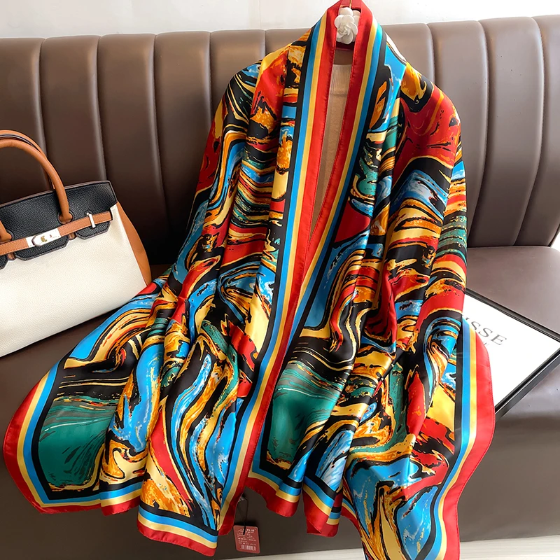 

Женский Шелковый зимний шарф, роскошный дизайн, женская пляжная шаль с принтом, шарфы, модный гладкий платок, Женский хиджаб 80x180 см
