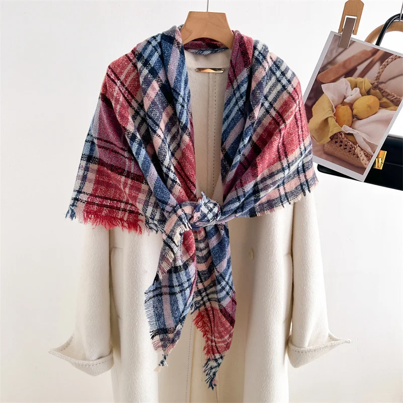 Новинка 2024 модная классическая женская шаль в клетку с цветными блоками зимний