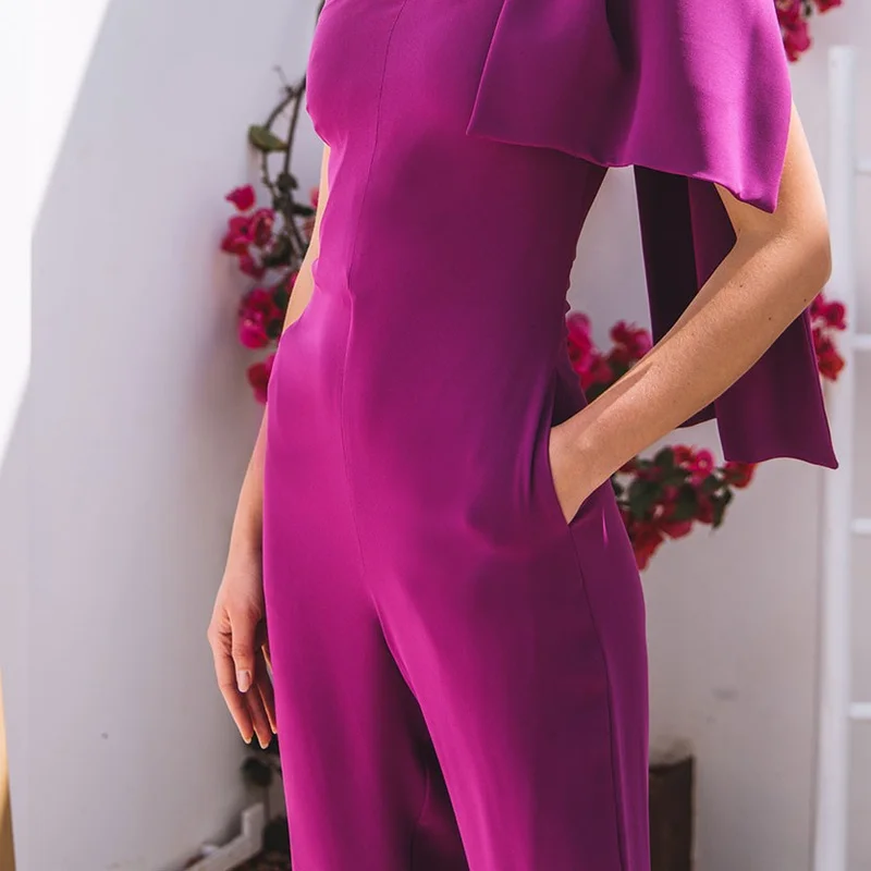 Women Jumpsuit Elegant Formal Sexy Oversize Overalls Female Summer Clothing One-Shoulder Asymmetrical Bowknot Pants Long Body