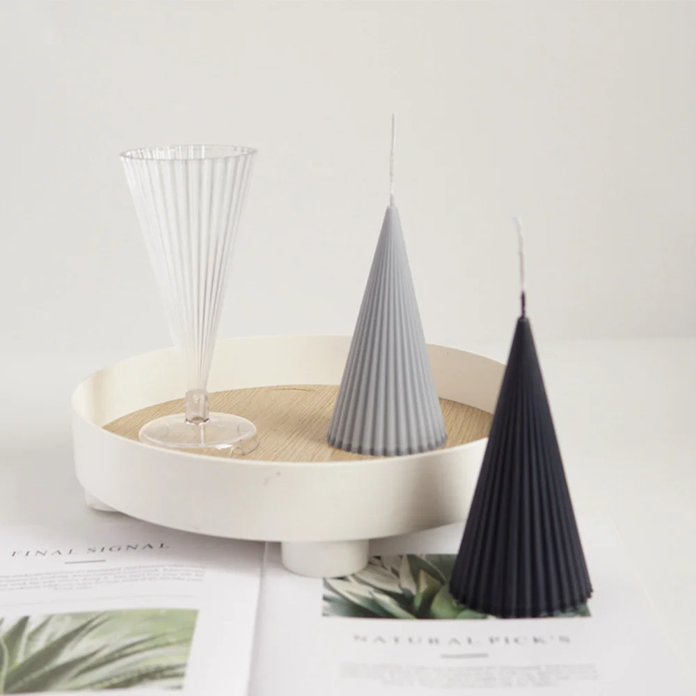 

Tapered Pinstripe Pillar Candle Mold DIY Chocolate Handmade Soap Plaster Resin Plastic Mould Home Decoration Ornaments 2022 New