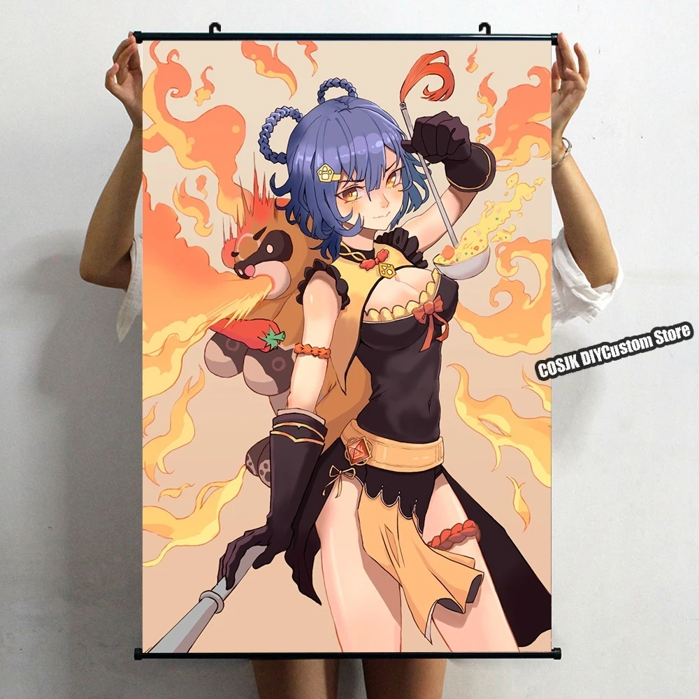 

Популярная Аниме игра Genshin Impact Guoba Xiangling плакат настенный прокрутка домашний декор HD печать для гостиной декоративная коллекция художествен...