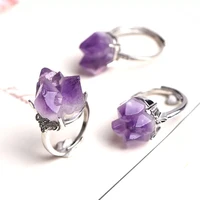 1pc natural amethyst cluster ring adjustable wedding gifts healing meditation decor for increase charm unisex jewelry decoration