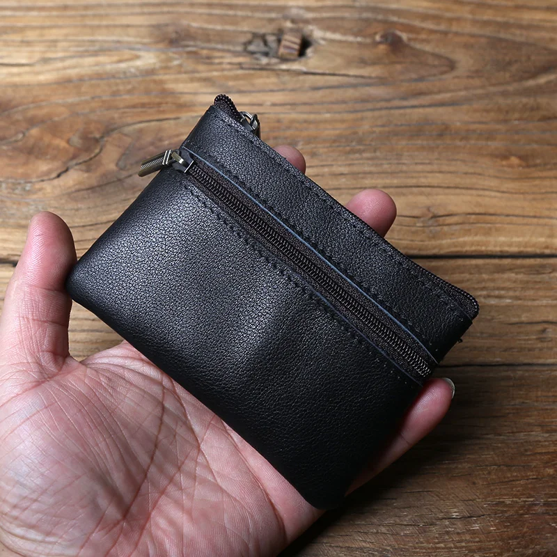 Men's Leather Card Bag Retro Head Layer Cowhide Coin Purse Female Handmade Zipper Wallet Key Bag Driving License Bag