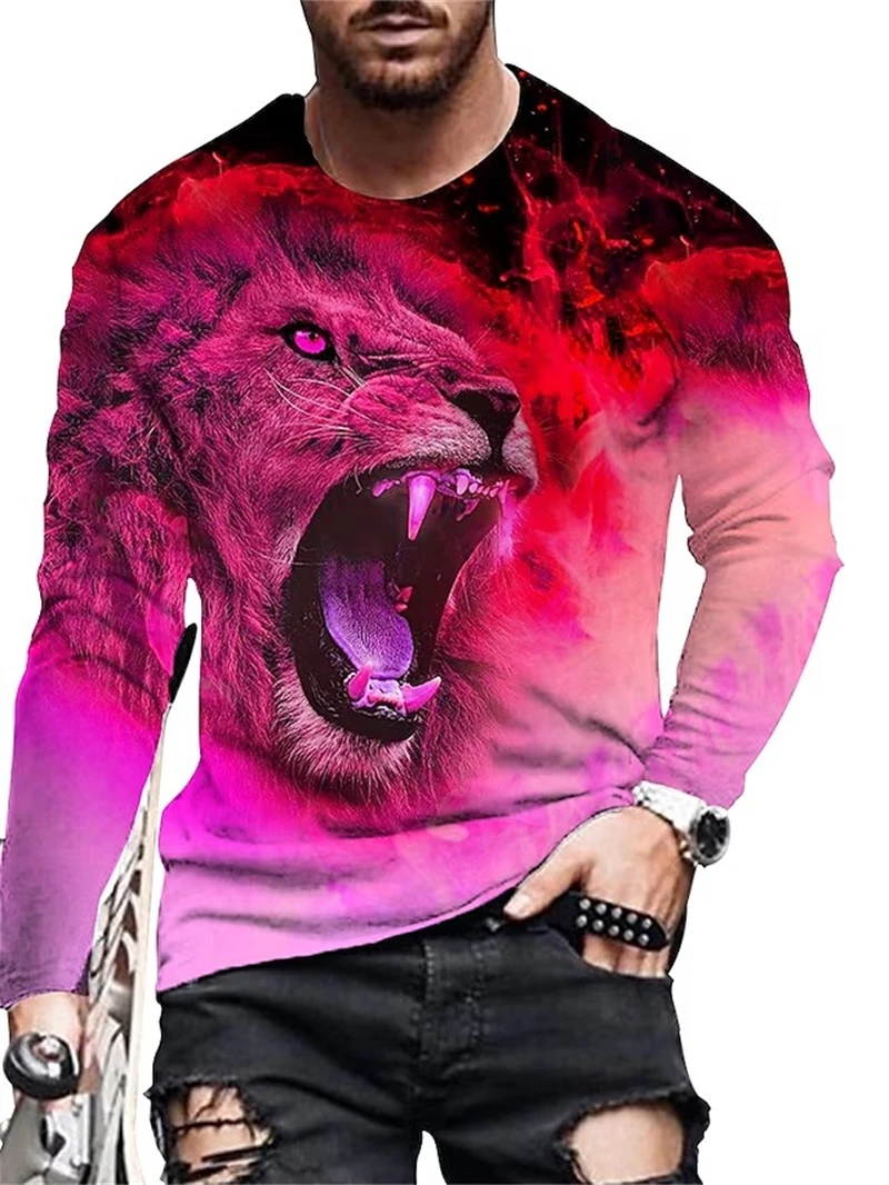 

Tiger Animel 3D Printing Long Sleeve T Shirt For Men Women Chilren Casual O Neck Tops Tees Washed Graphic Tee Wholesale Clothes