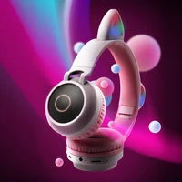 led glowing cat ear headphones bluetooth 5 0 noise cancelling kids girl headset support tf card fm radio with mic earphones