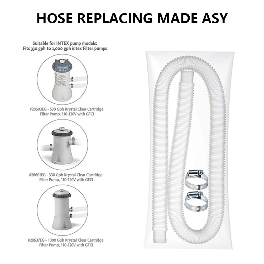 

Swimming Pool Replacement Hose 1.25 inch Diameter /1.5m Long Swimming Pool Pump Hose for Intex 607 637 Above Ground Pools Filter