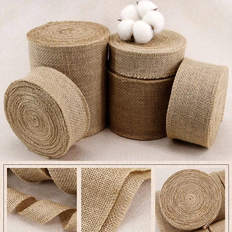 2M Wholesale Jute Roll Ribbon Bow Crafts DIY Natural Jute Burlap Fabric Sewing Clothing Gift Wrapping Party Wedding Decoration