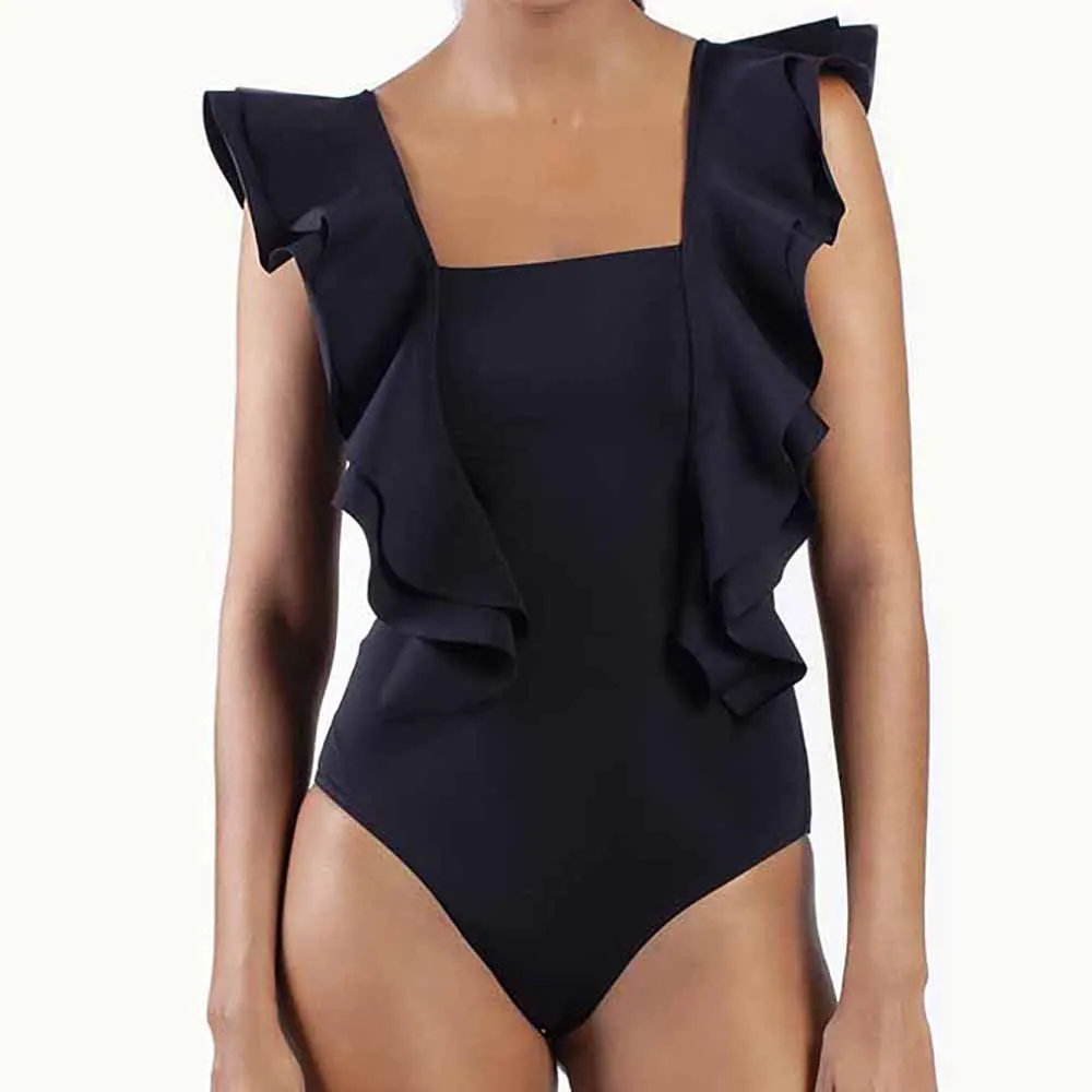 

Ruffled Solid One-piece Designer Swimsuits Push Up Swimwear Summer Beachwear Triangle Bikinis Women's Swimming Biquini Surf Wear