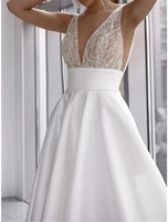 beaded formal wedding dresses v neck sweep brush train lace satin sleeveless romantic sexy little white with sequin 20