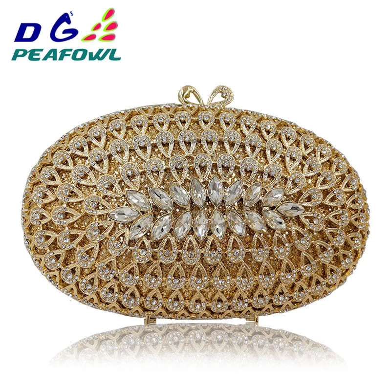 Diamond Beaded Wedding Clutch Package Bridal Minaudiere Purse Wholesale Dazzling Gold Hollow Out Crystal Women Evening Bags1314