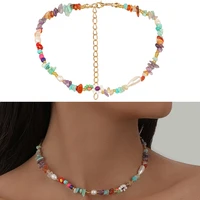 fairy colorful crushed stone flower necklace womens stone pearl necklace fashion jewelry
