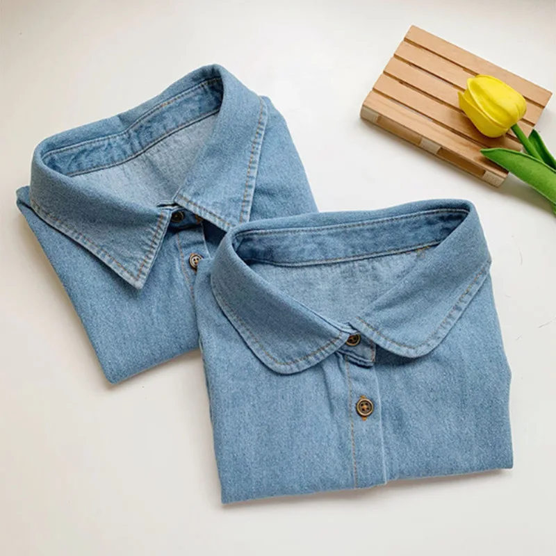 Джинсовый искусственный воротник винтажный съемный джинсовый с лацканами