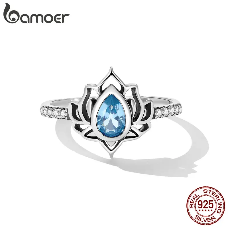 Серебряное кольцо BAMEOR 925 пробы цветок лотоса Йога высокая полировка тусклые