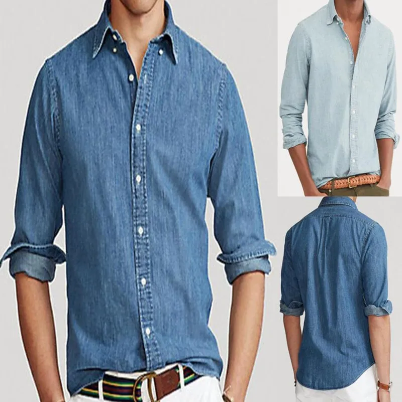 

100% Cotton Denim, Tommy Denim - Fashion Men's Long Sleeve Shirts, Small Crocodile, Shirt Style Shirt Sleeves
