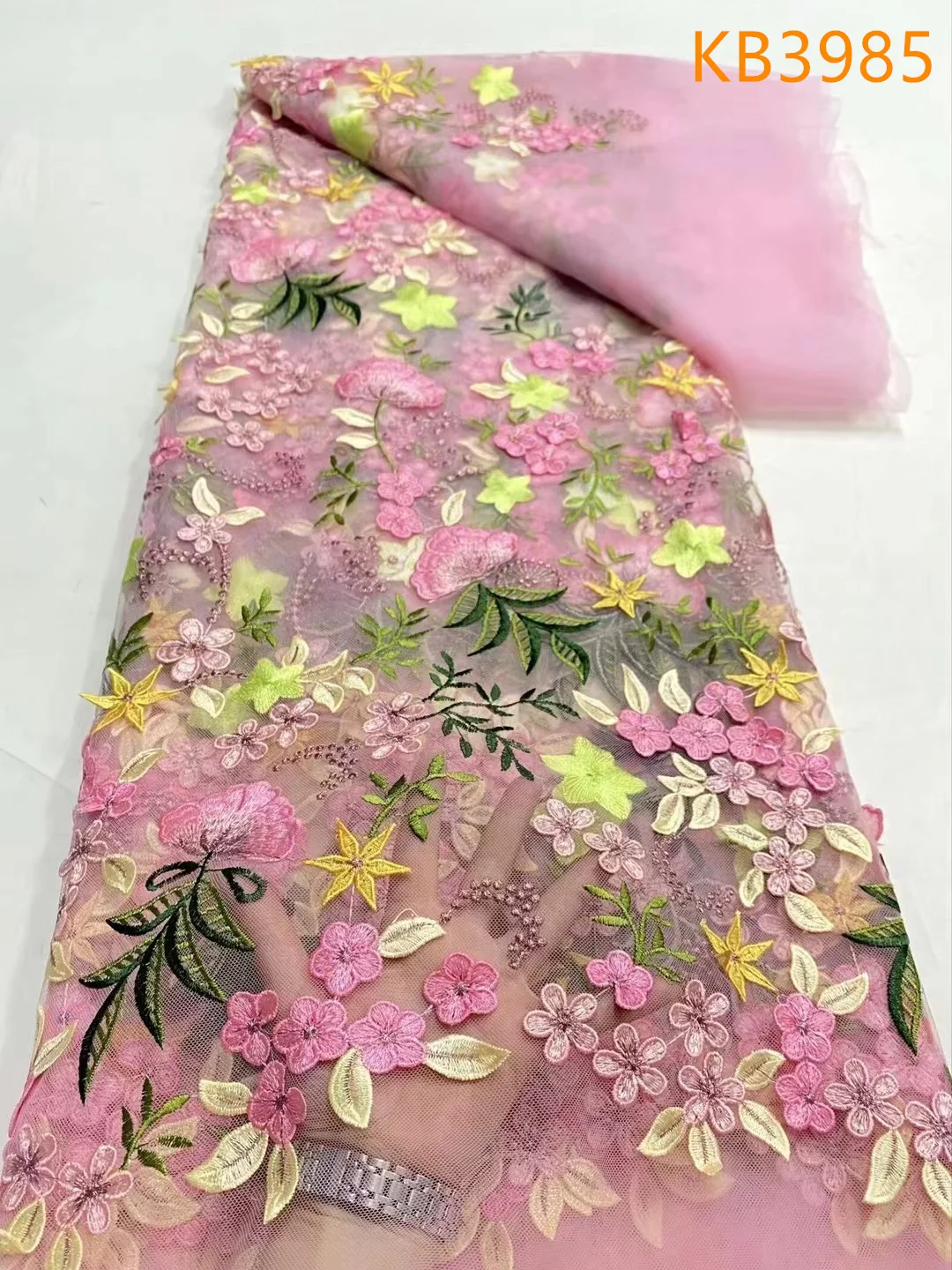 Синяя 3D цветочная кружевная тюлевая ткань высокого качества нигерийская