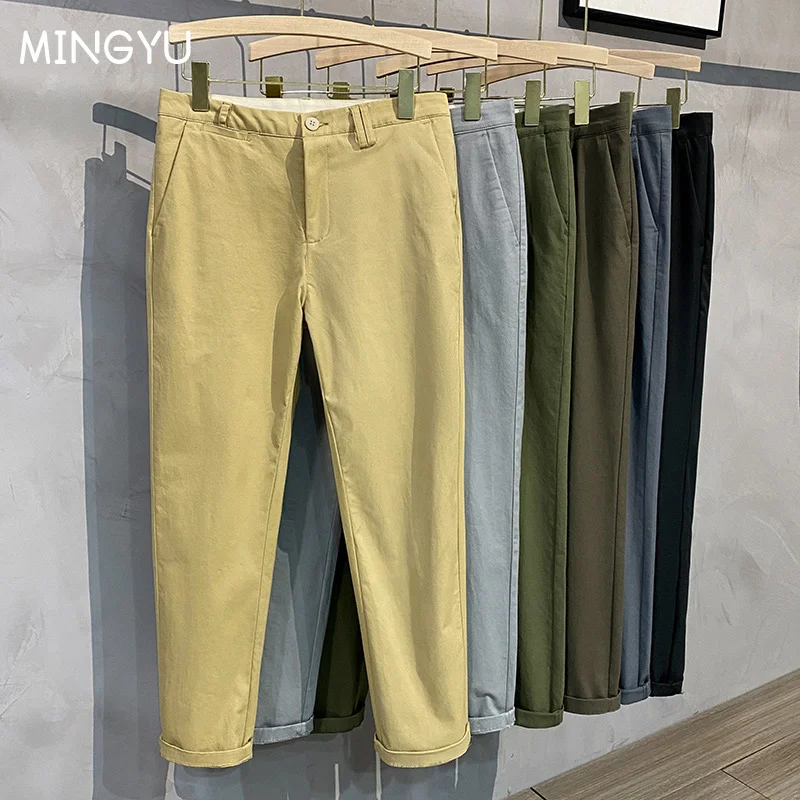 

97%Cotton Summer Casual Pants Men Business Fashion Classic Solid Color Stretch Straigh Thin Grey Khaki Brand Trousers Male 28-38