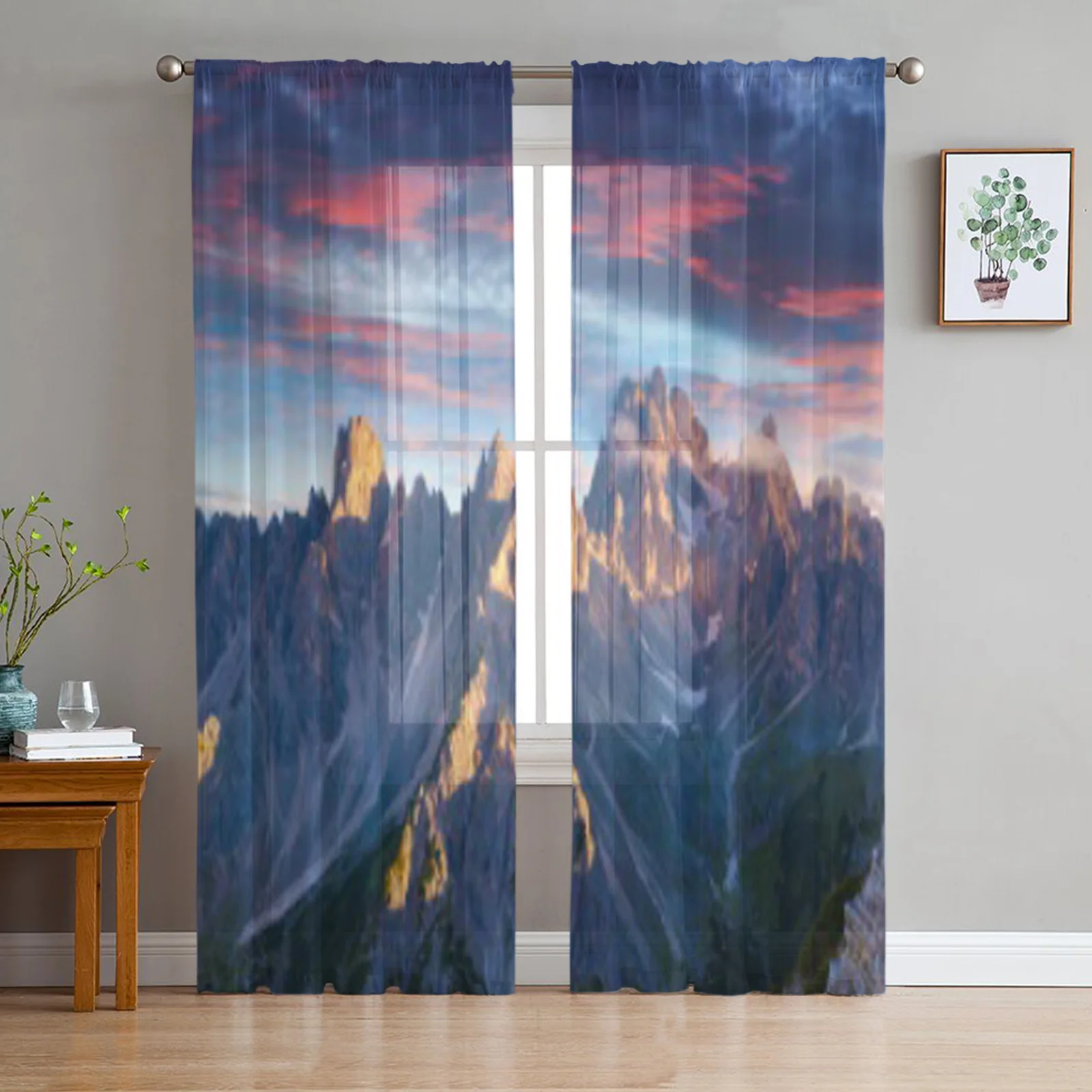 

Colorful Sunrise In Italy Alps Tre Cime Di Lavaredo Dolomites Europe Tulle Sheer Curtains for Living Room Voile Organza Curtain