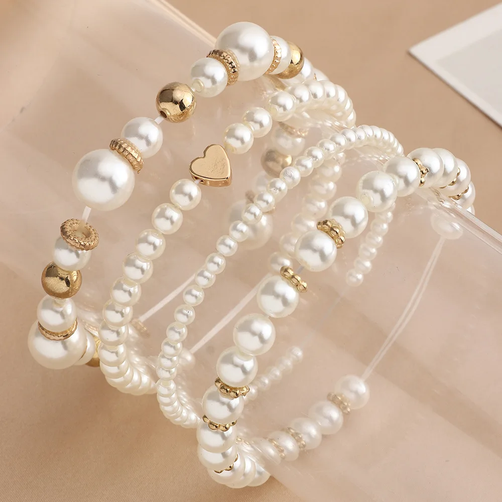 4pcs Real Freshwater Round Pearl Bracelet For Women Natural Pearl Bracelet Jewelry Girl Daughter Birthday Gift