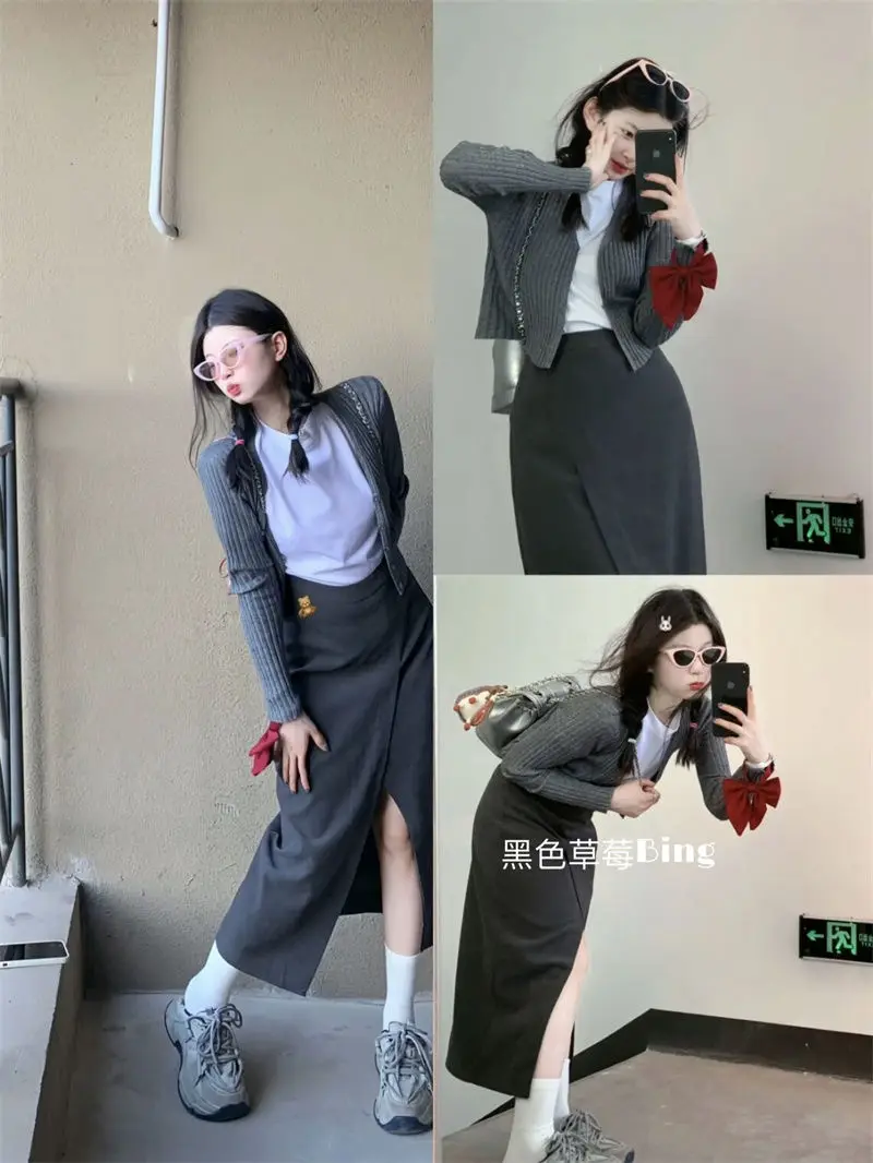 Корейский Ретро Простой облегающий Универсальный Короткий трикотажный кардиган