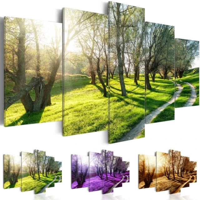 

Sunny Meadow Trees Module Wall Art 5 Pieces Colorful Posters and Prints Nature Landscape Canvas Painting Home Decor Unframed