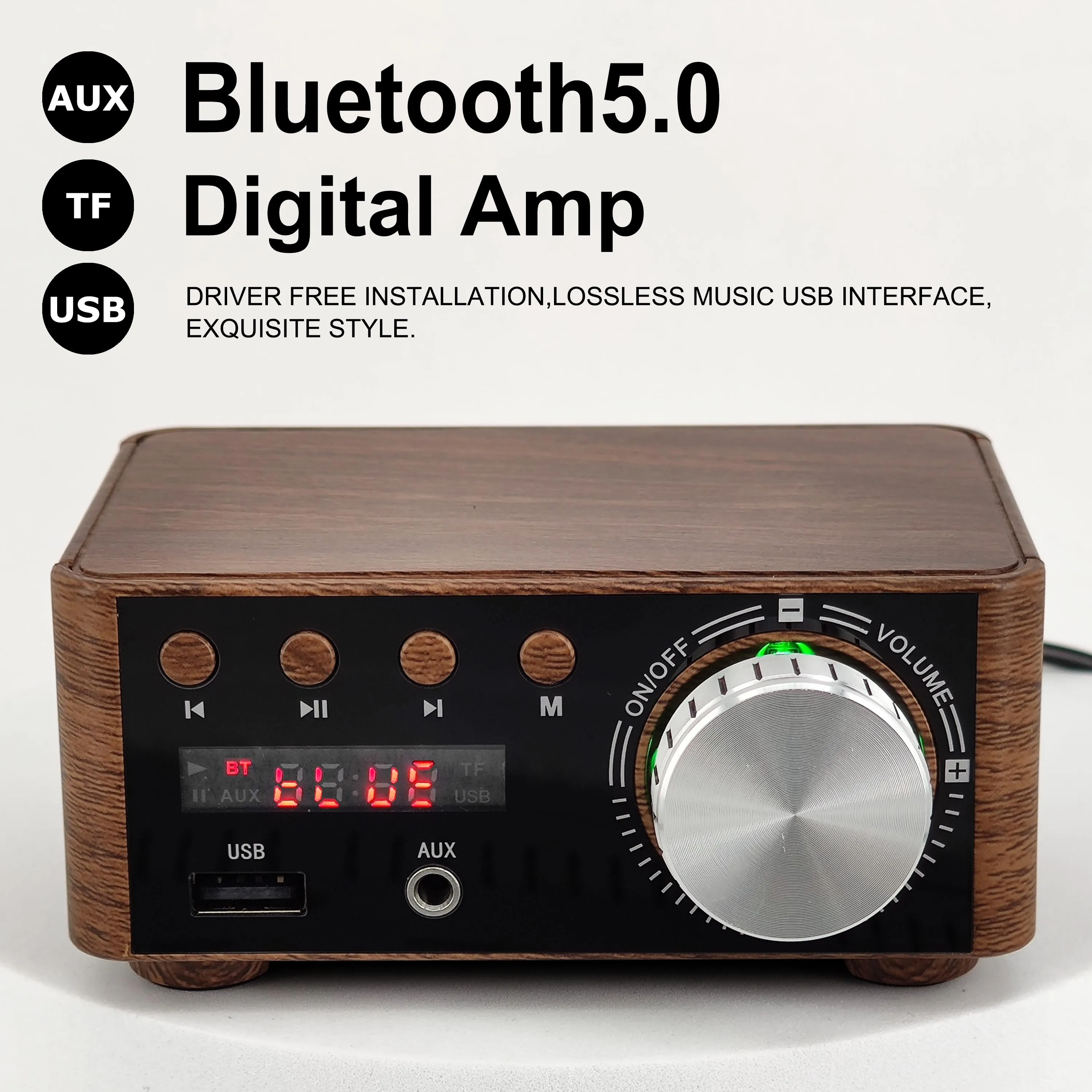 

Mini Digital HiFi Bluetooth 5.0 Power Class D Amplifier Audio Amp 50W*2 Home Theater Car Marine USB TF-Card AUX IN