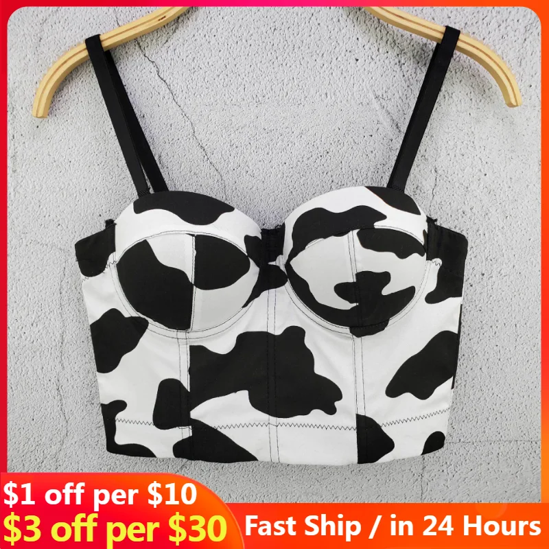 

Cow Print Cotton Small Suspender Vest Breast Wrap French Cute Gathered Thin Elastic Top Women's Fashion Clothes Tube Bra Corset