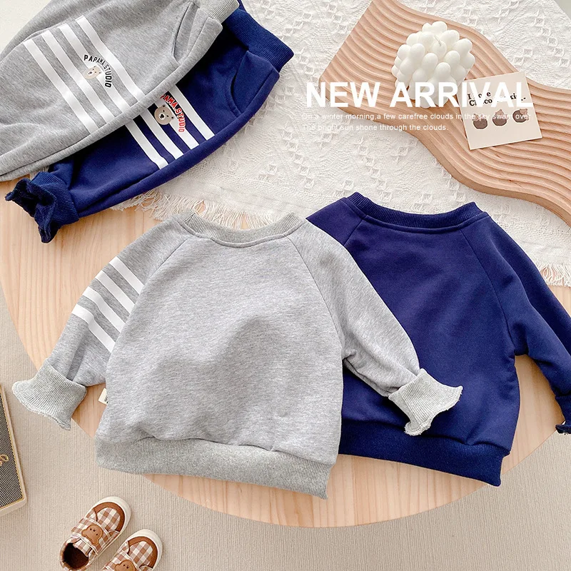2022 Autumn New Baby Letter Tracksuit T-shirt Suit For 0-5 Years Boy Children Girl Striped Long Sleeve Tops + Pants 2pcs Set