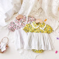 newborn baby girl retro floral lace button up collar puff sleeves jumpsuit kid girls hollow out cotton dress bodysuit