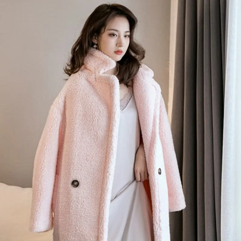 

DALMAZZO, новинка, зимнее рождественское женское модное шерстяное пальто с плюшевым мишкой, плотное теплое Свободное длинное пальто с прямыми к...