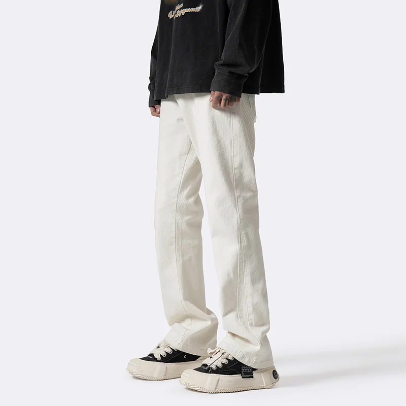 2023 New Black White Jeans Men's Slim Fit Fashion Casual Straight Jeans Men Streetwear Hip-hop Denim Pants Mens Trousers M-2XL