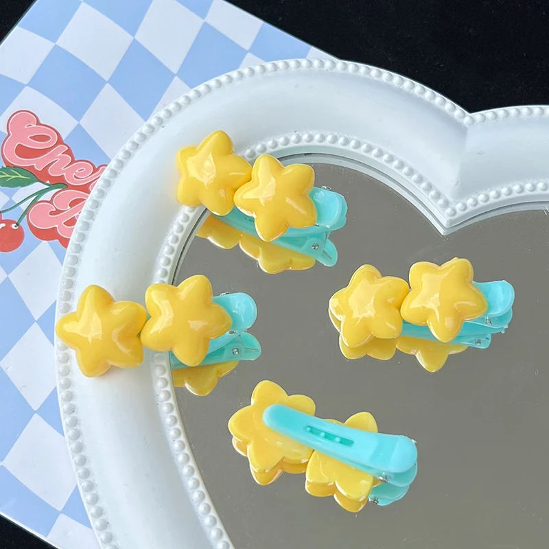 Милые молочно-желтые заколки для волос со звездами девочек Y2k аксессуары