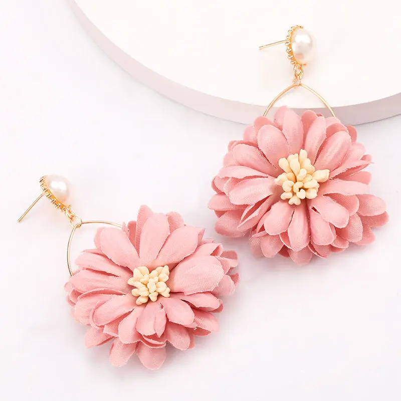 

Floral Daisy Earrings For Women Vintage Cloth Earrings Exaggerate Flower Ear Korean Fashion Jewelry Accessories 2022 Wholesale