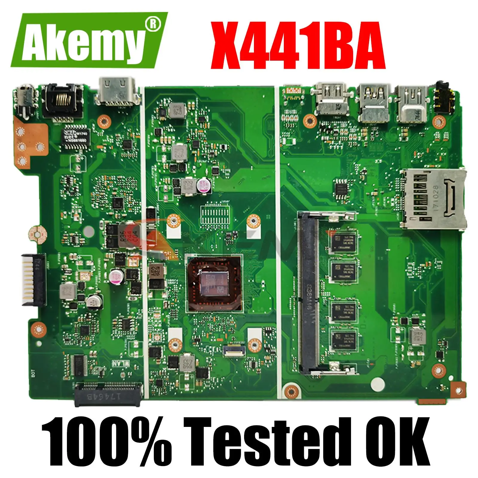 Материнская плата X441BA REV2.1 для ноутбука ASUS X441BA, оригинальная материнская плата 60NB0I00-MB4010 69N14FM13B02, протестирована в порядке