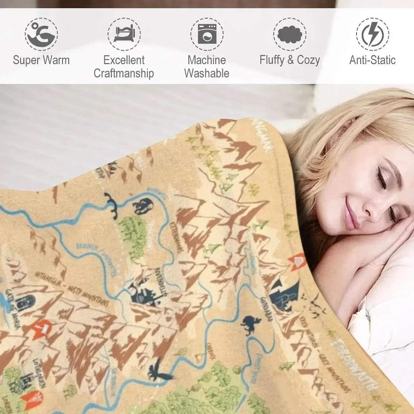 Дж.Р.Р. Толкин - карта Ближней Земли простые иллюстрации со значками плед мягкие