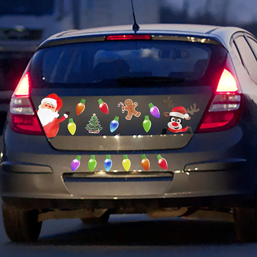 

Забавные 3D наклейки на окна Санта-Клауса, праздничные светильники, набор магнитов, светоотражающие рождественские украшения для автомобил...