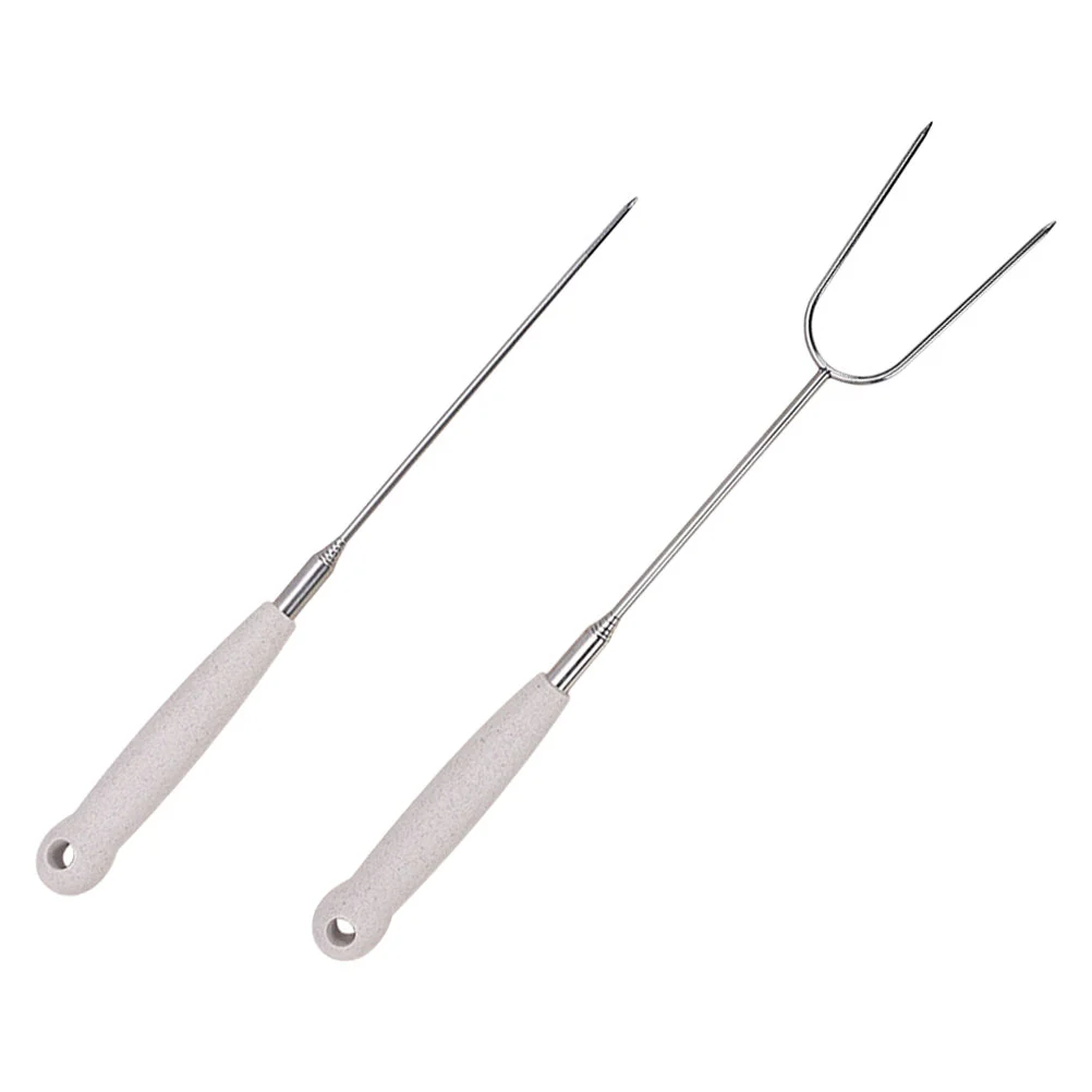 

2 Forks Telescopic Barbecue Forks Barbecue Skewers Stainless Steel Fork for Camping Hiking Picnic