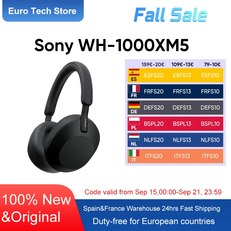 Sony WH-1000XM5 Auriculares inalambricos con cancelacion de ruido Bateria de 30 horas Procesador integrado V1 Cuero de ajuste suave 4 microfonos Negro