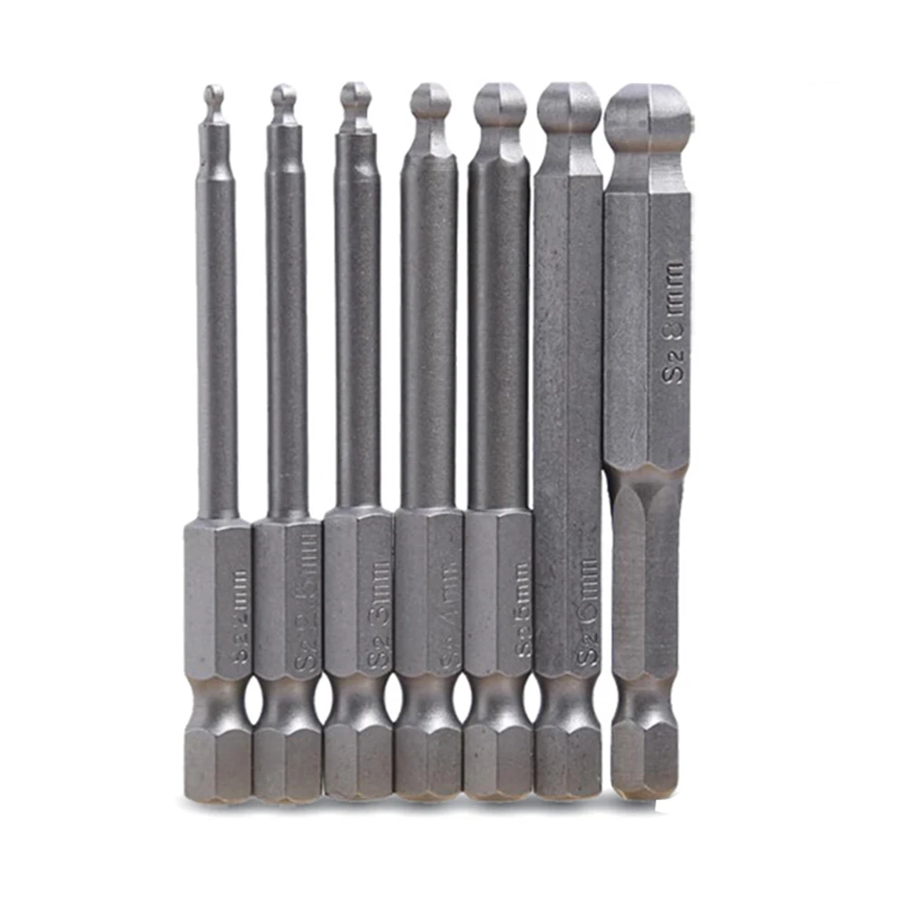 

7pcs/10pcs 1/4 inch Hex Shank 65mm Allen Wrench Drill Bits Set S2 Steel Ball End Electric Screwdriver Bit with Magnetic