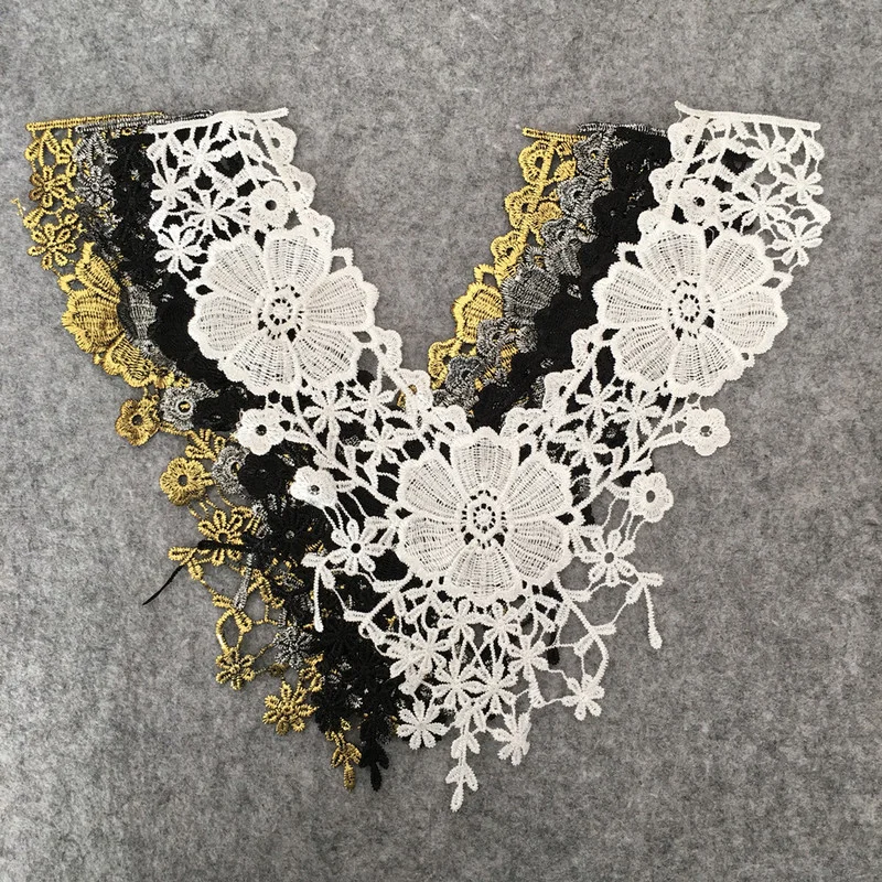 

1Pcs Embroidered Collar Patch hollow lace trim fabric DlY Sewing on clothing evening dress collar decoration Fabric Accessories