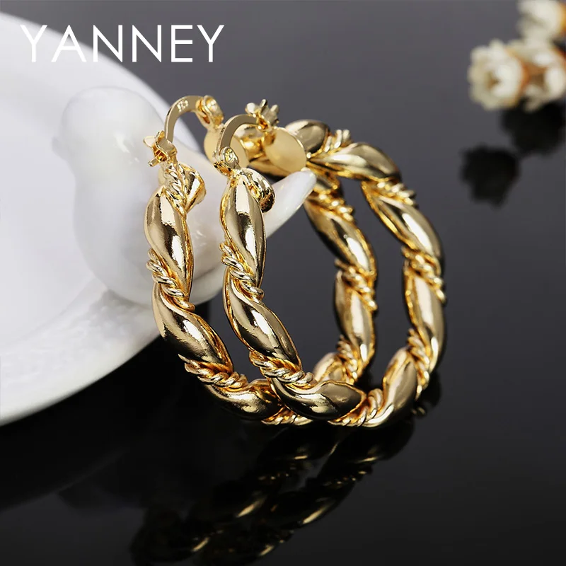 

New 925 Sterling Silver Gold/Rose Gold Twisted Round Hoop Earrings For Women Fashion Earrings Wedding Jewelry Wife Gift